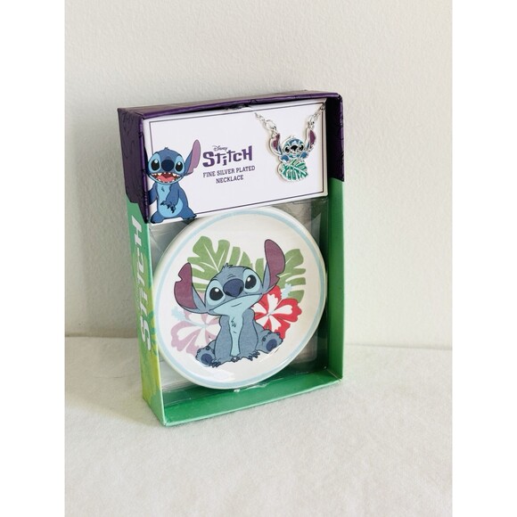 Disney Stitch Fine Silver Plated Necklace & Trinket Tray Set Brand New - Picture 6 of 7